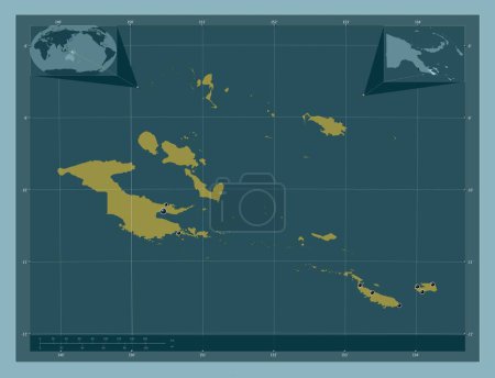 Photo for Milne Bay, province of Papua New Guinea. Solid color shape. Locations of major cities of the region. Corner auxiliary location maps - Royalty Free Image