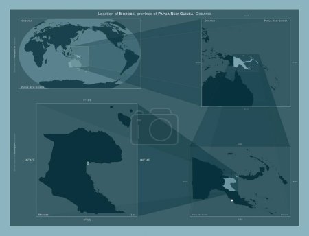 Photo for Morobe, province of Papua New Guinea. Diagram showing the location of the region on larger-scale maps. Composition of vector frames and PNG shapes on a solid background - Royalty Free Image