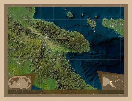 Téléchargez les photos : Morobe, province of Papua New Guinea. Low resolution satellite map. Corner auxiliary location maps - en image libre de droit