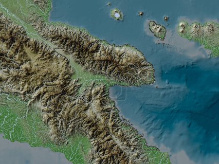 Photo for Morobe, province of Papua New Guinea. Elevation map colored in wiki style with lakes and rivers - Royalty Free Image