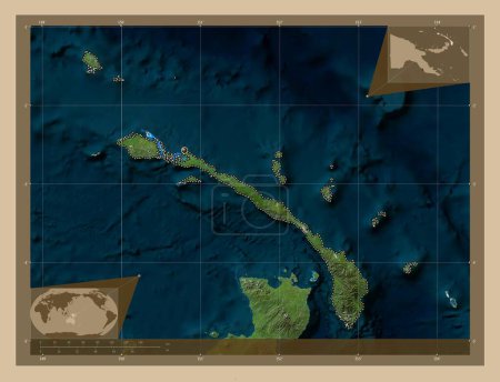 Téléchargez les photos : New Ireland, province of Papua New Guinea. Low resolution satellite map. Corner auxiliary location maps - en image libre de droit