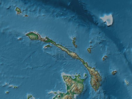 Téléchargez les photos : New Ireland, province of Papua New Guinea. Colored elevation map with lakes and rivers - en image libre de droit
