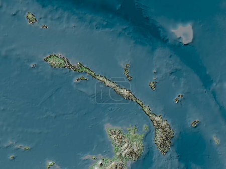 Photo for New Ireland, province of Papua New Guinea. Elevation map colored in wiki style with lakes and rivers - Royalty Free Image