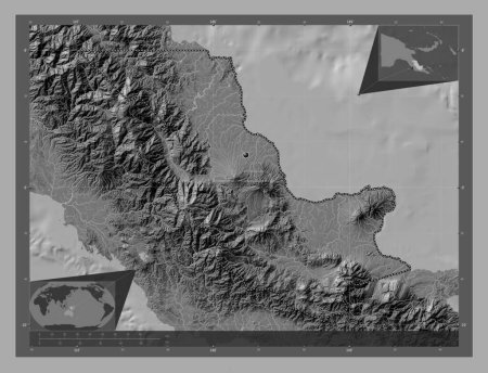 Photo for Oro, province of Papua New Guinea. Bilevel elevation map with lakes and rivers. Corner auxiliary location maps - Royalty Free Image