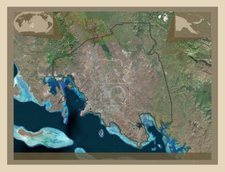 Téléchargez les photos : Port Moresby, district of Papua New Guinea. High resolution satellite map. Locations of major cities of the region. Corner auxiliary location maps - en image libre de droit