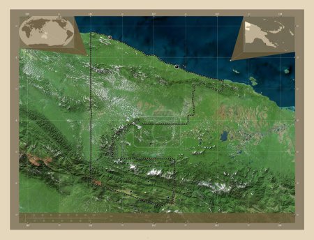 Photo for Sandaun, province of Papua New Guinea. High resolution satellite map. Locations of major cities of the region. Corner auxiliary location maps - Royalty Free Image
