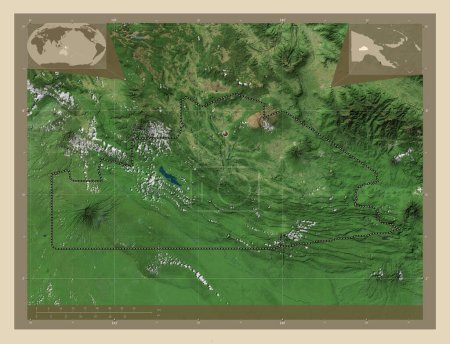 Téléchargez les photos : Southern Highlands, province of Papua New Guinea. High resolution satellite map. Corner auxiliary location maps - en image libre de droit