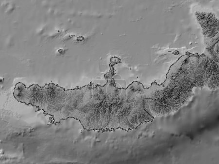 Photo for West New Britain, province of Papua New Guinea. Grayscale elevation map with lakes and rivers - Royalty Free Image