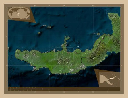 Téléchargez les photos : West New Britain, province of Papua New Guinea. Low resolution satellite map. Corner auxiliary location maps - en image libre de droit