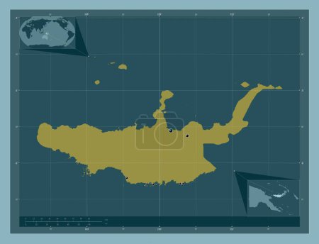 Téléchargez les photos : West New Britain, province of Papua New Guinea. Solid color shape. Locations of major cities of the region. Corner auxiliary location maps - en image libre de droit