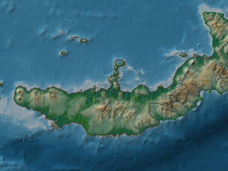 Téléchargez les photos : West New Britain, province of Papua New Guinea. Colored elevation map with lakes and rivers - en image libre de droit