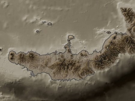 Téléchargez les photos : West New Britain, province of Papua New Guinea. Elevation map colored in sepia tones with lakes and rivers - en image libre de droit