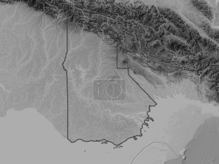 Photo for Western Province, province of Papua New Guinea. Grayscale elevation map with lakes and rivers - Royalty Free Image