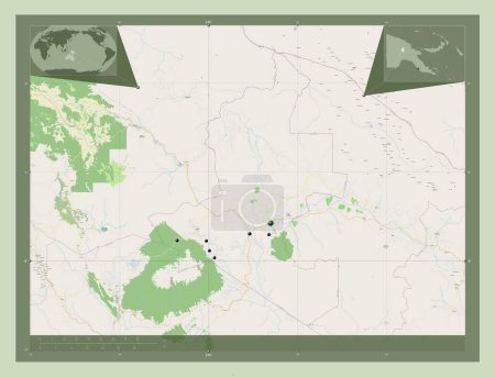 Téléchargez les photos : Western Highlands, province of Papua New Guinea. Open Street Map. Locations of major cities of the region. Corner auxiliary location maps - en image libre de droit