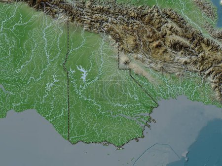Téléchargez les photos : Western Province, province of Papua New Guinea. Elevation map colored in wiki style with lakes and rivers - en image libre de droit