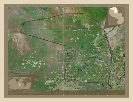 Foto de Alto Paraguay, department of Paraguay. High resolution satellite map. Locations of major cities of the region. Corner auxiliary location maps - Imagen libre de derechos