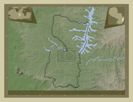 Foto de Alto Parana, department of Paraguay. Elevation map colored in wiki style with lakes and rivers. Corner auxiliary location maps - Imagen libre de derechos
