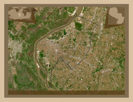 Téléchargez les photos : Asuncion, capital district of Paraguay. Low resolution satellite map. Corner auxiliary location maps - en image libre de droit
