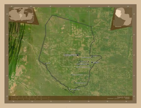 Foto de Boqueron, department of Paraguay. Low resolution satellite map. Locations and names of major cities of the region. Corner auxiliary location maps - Imagen libre de derechos