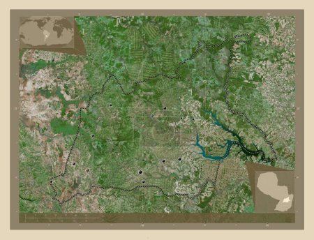 Téléchargez les photos : Caaguazu, department of Paraguay. High resolution satellite map. Locations of major cities of the region. Corner auxiliary location maps - en image libre de droit