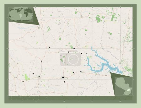 Téléchargez les photos : Caaguazu, department of Paraguay. Open Street Map. Locations of major cities of the region. Corner auxiliary location maps - en image libre de droit