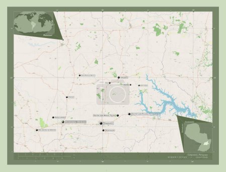 Téléchargez les photos : Caaguazu, department of Paraguay. Open Street Map. Locations and names of major cities of the region. Corner auxiliary location maps - en image libre de droit