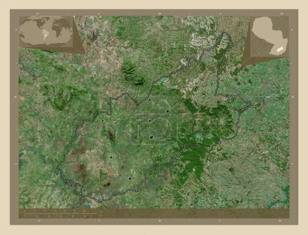 Foto de Caazapa, department of Paraguay. High resolution satellite map. Locations of major cities of the region. Corner auxiliary location maps - Imagen libre de derechos