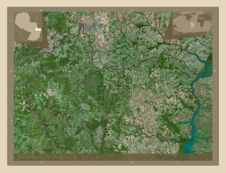 Foto de Canindeyu, department of Paraguay. High resolution satellite map. Locations of major cities of the region. Corner auxiliary location maps - Imagen libre de derechos