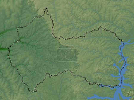 Téléchargez les photos : Canindeyu, department of Paraguay. Colored elevation map with lakes and rivers - en image libre de droit
