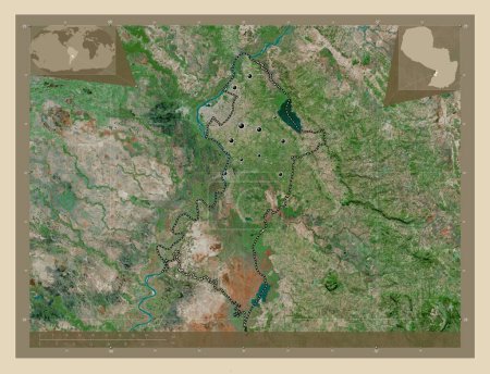 Téléchargez les photos : Central, department of Paraguay. High resolution satellite map. Locations of major cities of the region. Corner auxiliary location maps - en image libre de droit