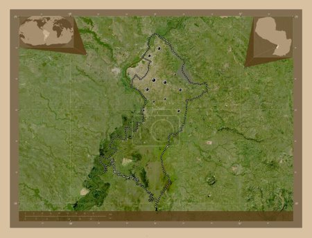 Téléchargez les photos : Central, department of Paraguay. Low resolution satellite map. Locations of major cities of the region. Corner auxiliary location maps - en image libre de droit