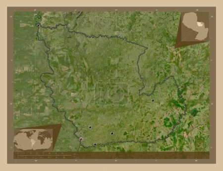 Foto de Concepcion, department of Paraguay. Low resolution satellite map. Locations of major cities of the region. Corner auxiliary location maps - Imagen libre de derechos