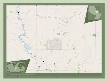 Téléchargez les photos : Concepcion, department of Paraguay. Open Street Map. Locations of major cities of the region. Corner auxiliary location maps - en image libre de droit