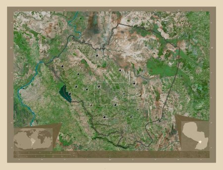 Téléchargez les photos : Cordillera, department of Paraguay. High resolution satellite map. Locations of major cities of the region. Corner auxiliary location maps - en image libre de droit