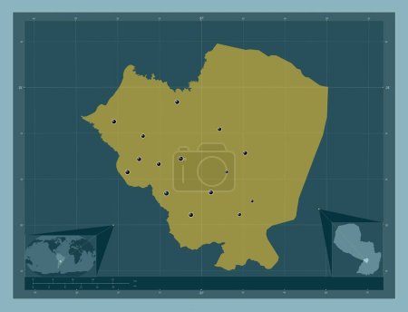 Téléchargez les photos : Cordillera, department of Paraguay. Solid color shape. Locations of major cities of the region. Corner auxiliary location maps - en image libre de droit