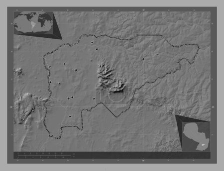 Foto de Guaira, department of Paraguay. Bilevel elevation map with lakes and rivers. Locations of major cities of the region. Corner auxiliary location maps - Imagen libre de derechos