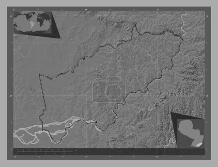 Téléchargez les photos : Itapua, department of Paraguay. Bilevel elevation map with lakes and rivers. Corner auxiliary location maps - en image libre de droit