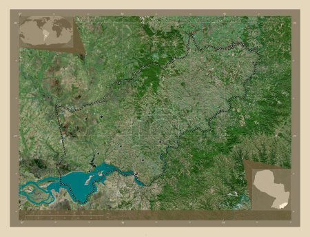 Téléchargez les photos : Itapua, department of Paraguay. High resolution satellite map. Locations of major cities of the region. Corner auxiliary location maps - en image libre de droit