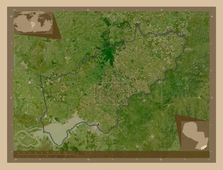 Foto de Itapua, department of Paraguay. Low resolution satellite map. Locations of major cities of the region. Corner auxiliary location maps - Imagen libre de derechos