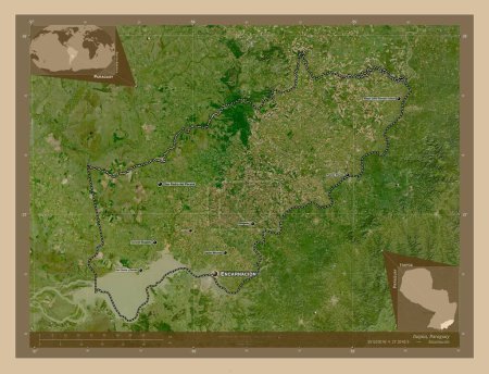 Foto de Itapua, department of Paraguay. Low resolution satellite map. Locations and names of major cities of the region. Corner auxiliary location maps - Imagen libre de derechos