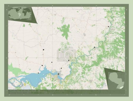 Foto de Itapua, department of Paraguay. Open Street Map. Locations of major cities of the region. Corner auxiliary location maps - Imagen libre de derechos