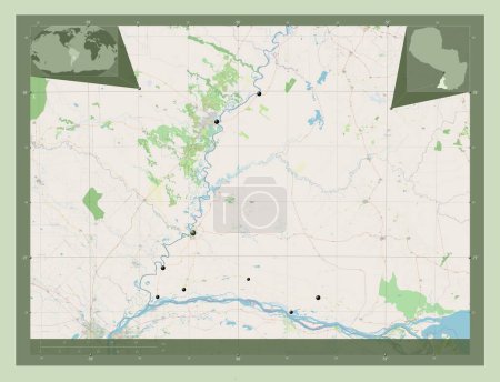 Foto de Neembucu, department of Paraguay. Open Street Map. Locations of major cities of the region. Corner auxiliary location maps - Imagen libre de derechos
