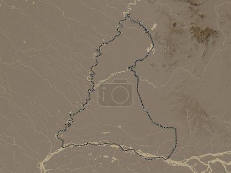 Téléchargez les photos : Neembucu, department of Paraguay. Elevation map colored in sepia tones with lakes and rivers - en image libre de droit