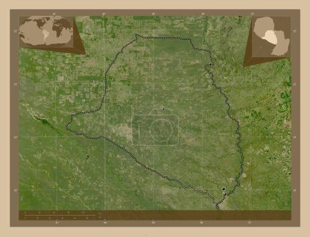 Téléchargez les photos : Presidente Hayes, department of Paraguay. Low resolution satellite map. Locations of major cities of the region. Corner auxiliary location maps - en image libre de droit