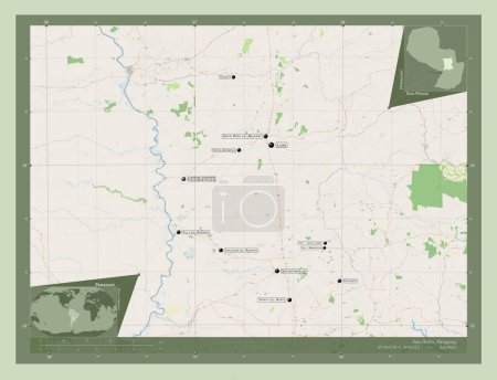 Téléchargez les photos : San Pedro, department of Paraguay. Open Street Map. Locations and names of major cities of the region. Corner auxiliary location maps - en image libre de droit