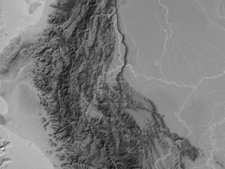 Photo for Amazonas, region of Peru. Grayscale elevation map with lakes and rivers - Royalty Free Image