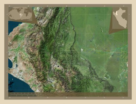 Foto de Amazonas, region of Peru. High resolution satellite map. Locations of major cities of the region. Corner auxiliary location maps - Imagen libre de derechos