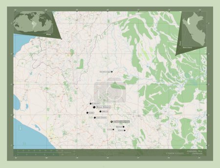 Foto de Amazonas, region of Peru. Open Street Map. Locations and names of major cities of the region. Corner auxiliary location maps - Imagen libre de derechos