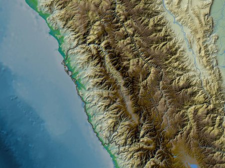 Foto de Ancash, region of Peru. Colored elevation map with lakes and rivers - Imagen libre de derechos