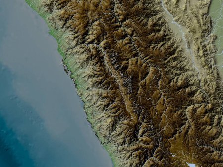 Foto de Ancash, region of Peru. Elevation map colored in wiki style with lakes and rivers - Imagen libre de derechos